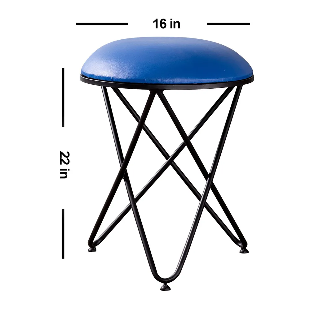 Solid Blue Premium Handmade Leatherette Metal Ottoman Stool