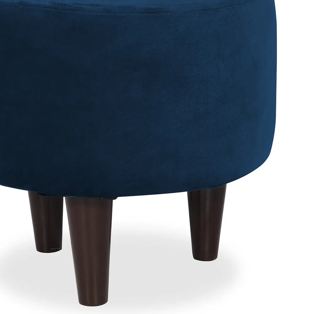 Solid Blue Round Ottoman/Pouffe With Wooden Legs