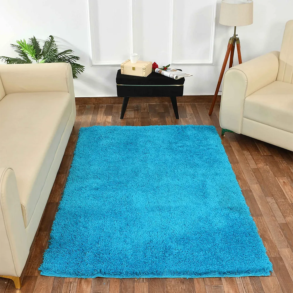 Solid Blue Soft Feel Anti-Skid 100% Cotton Designer Carpet 2X5