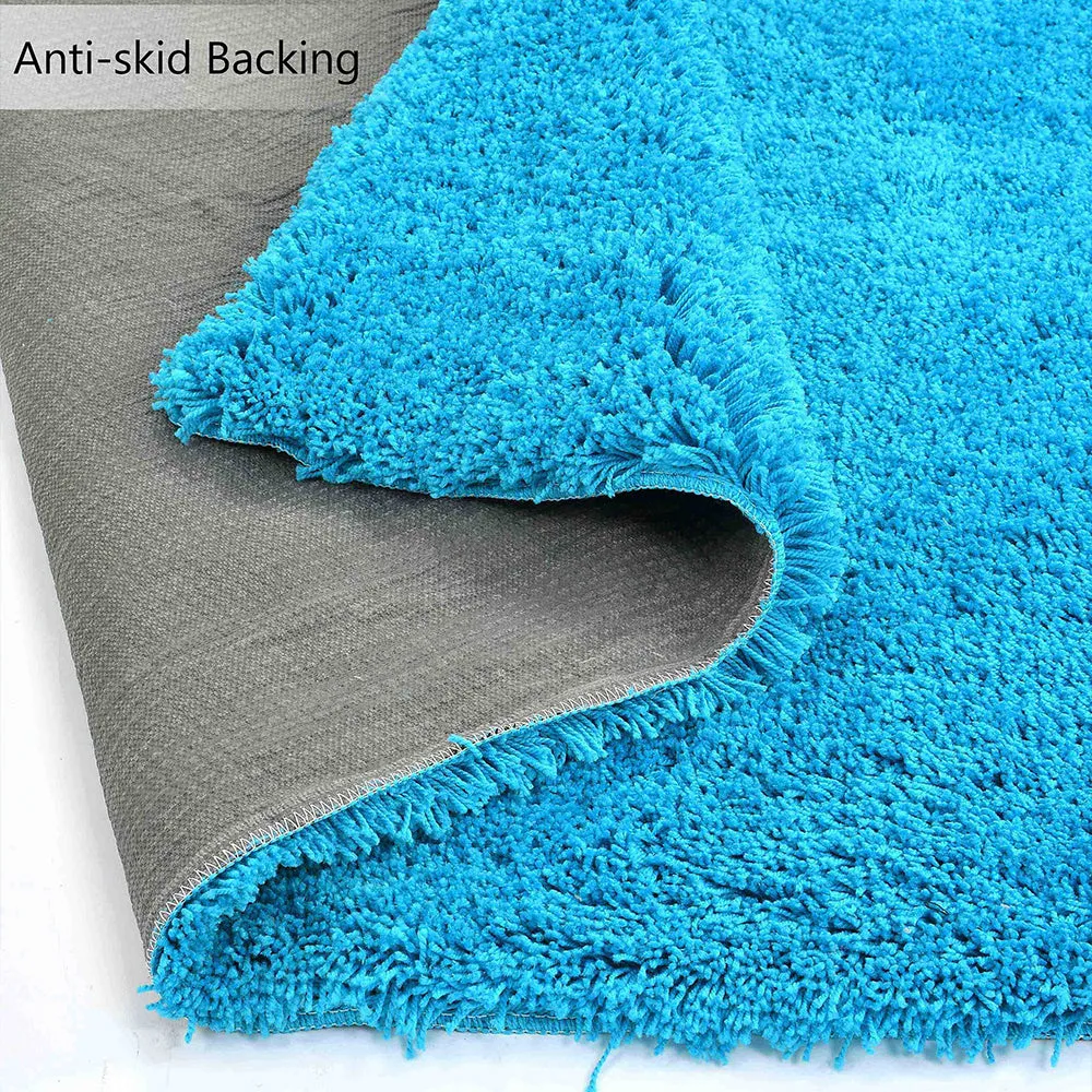 Solid Blue Soft Feel Anti-Skid 100% Cotton Designer Carpet 2X5