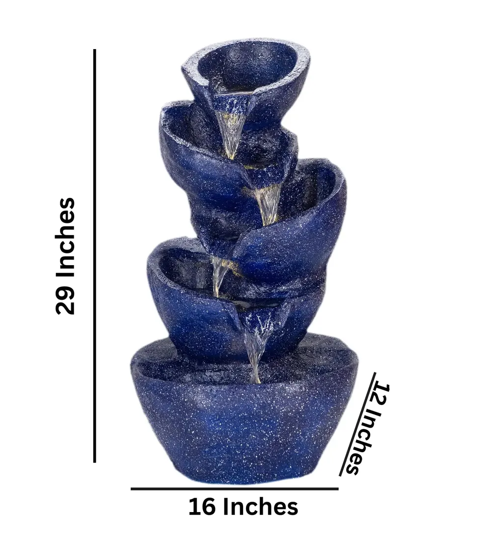 Solid Blue Stacked Pots Fiberglass Indoor Water Fountain