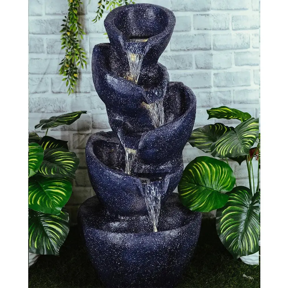 Solid Blue Stacked Pots Fiberglass Indoor Water Fountain