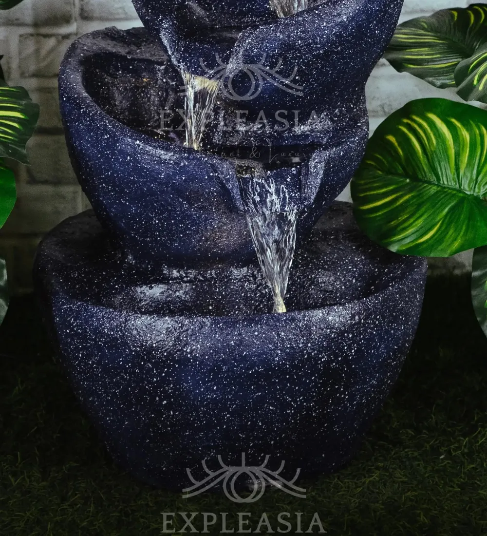 Solid Blue Stacked Pots Fiberglass Indoor Water Fountain
