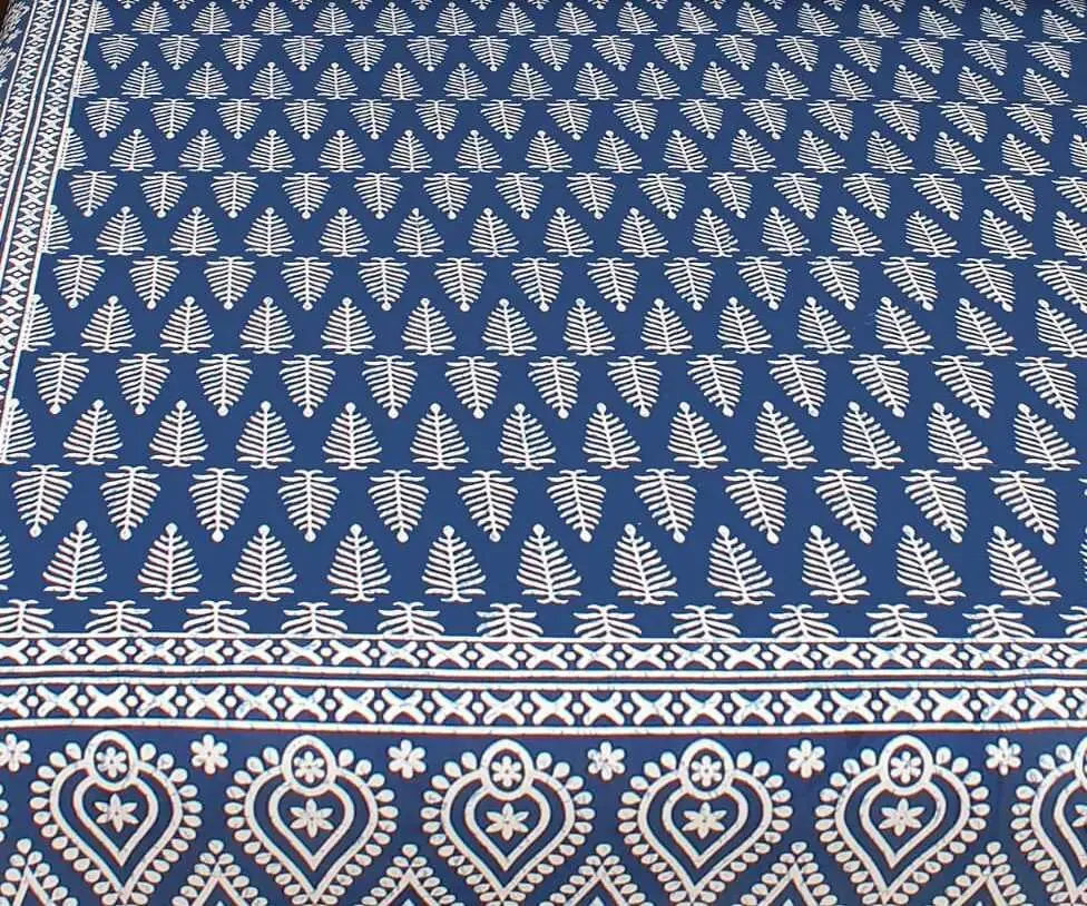 Solid Blue & White 144 TC Cotton Double Bedsheet with Pillow Covers