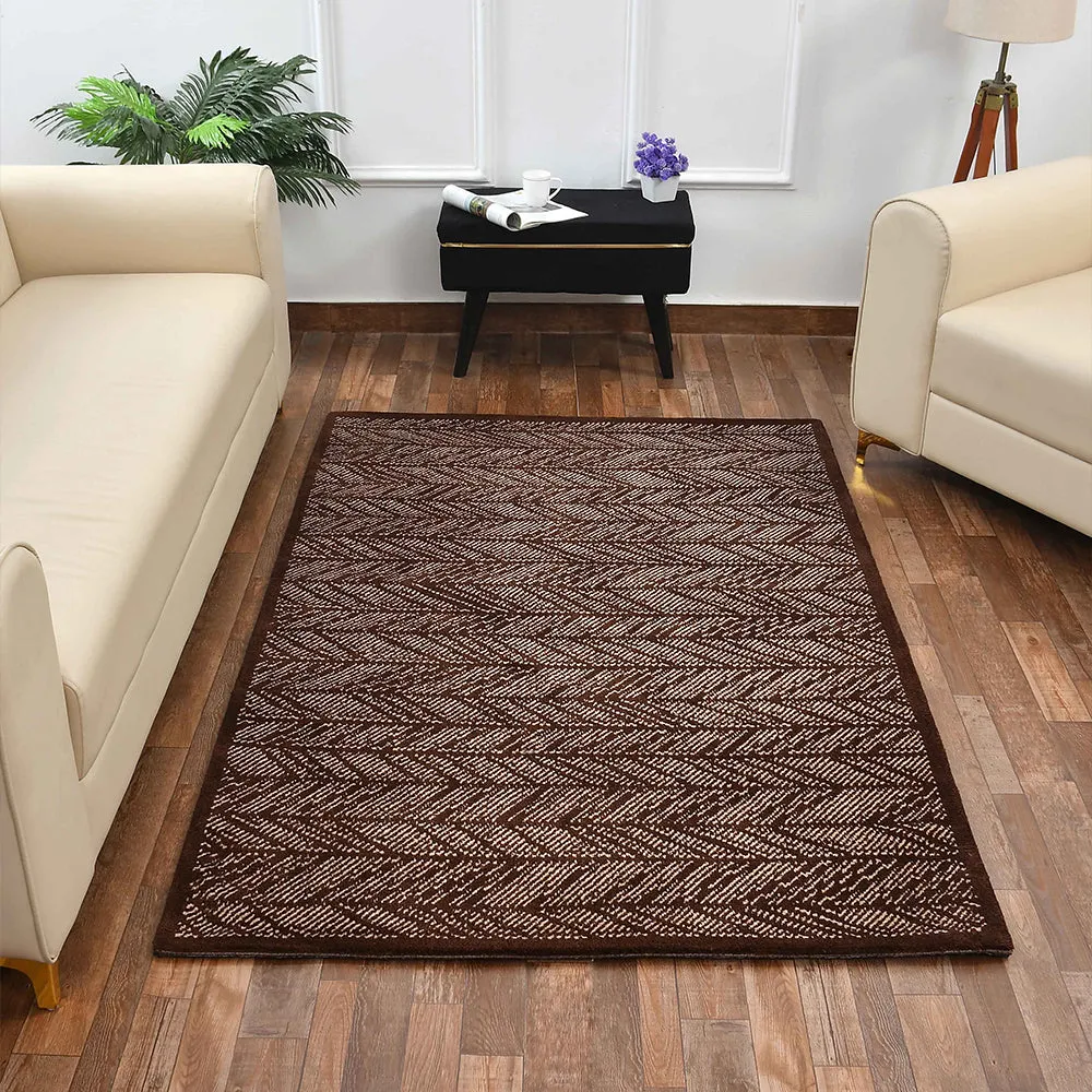 Solid Brown and Beige Abstract Print Polyester Carpet 2X5