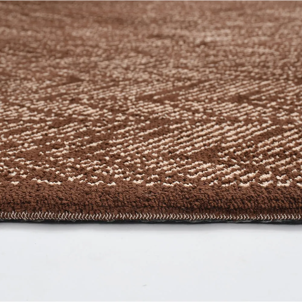 Solid Brown and Beige Abstract Print Polyester Carpet 2X5
