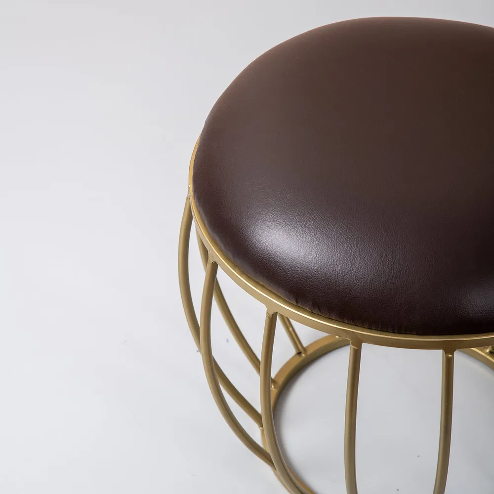 Solid Dark Brown Premium Handmade Leatherette Metal Ottoman Stool