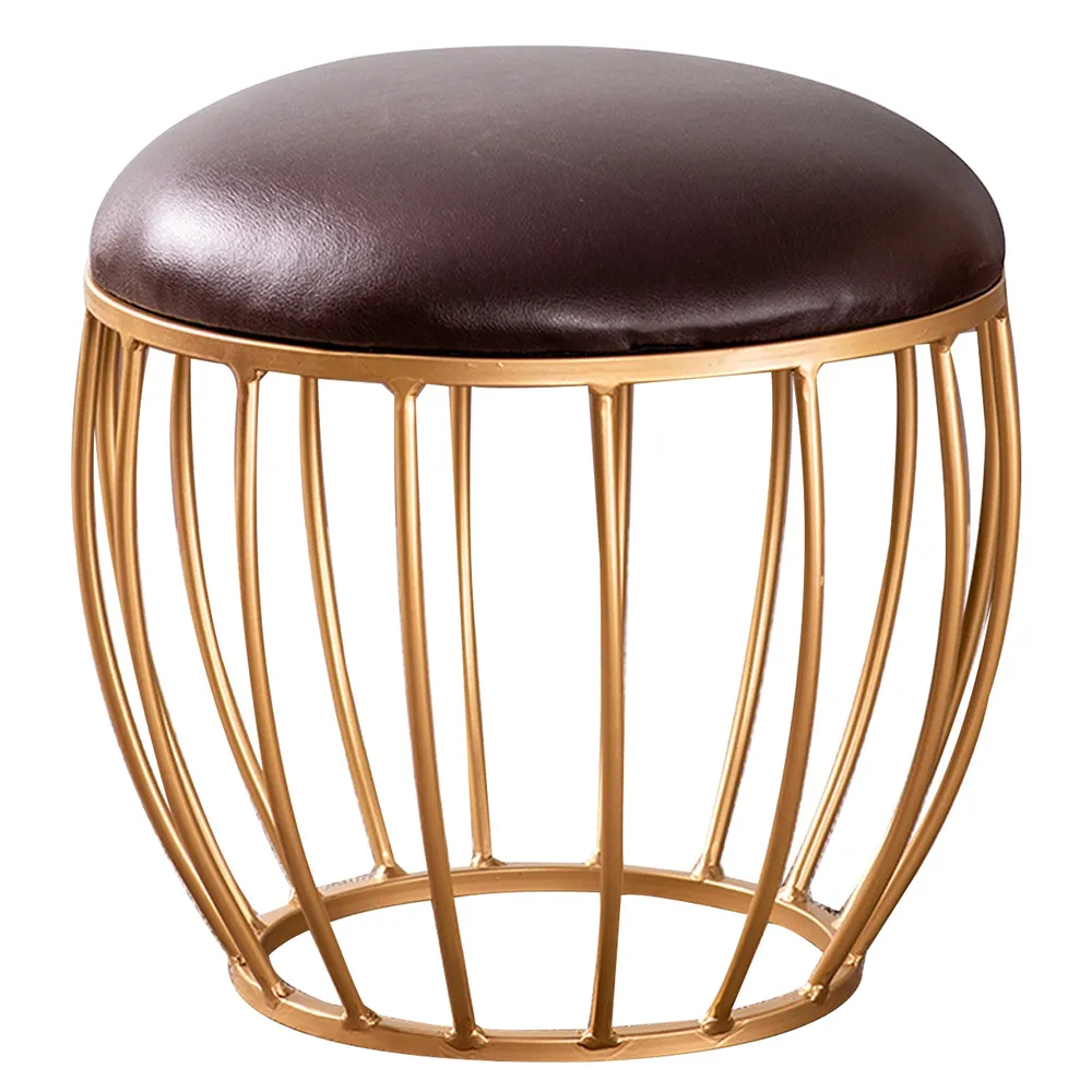 Solid Dark Brown Premium Handmade Leatherette Metal Ottoman Stool