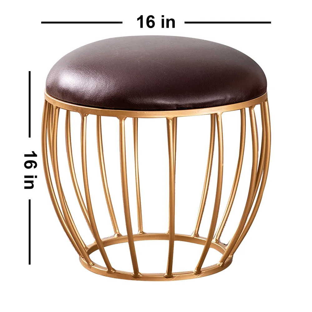 Solid Dark Brown Premium Handmade Leatherette Metal Ottoman Stool