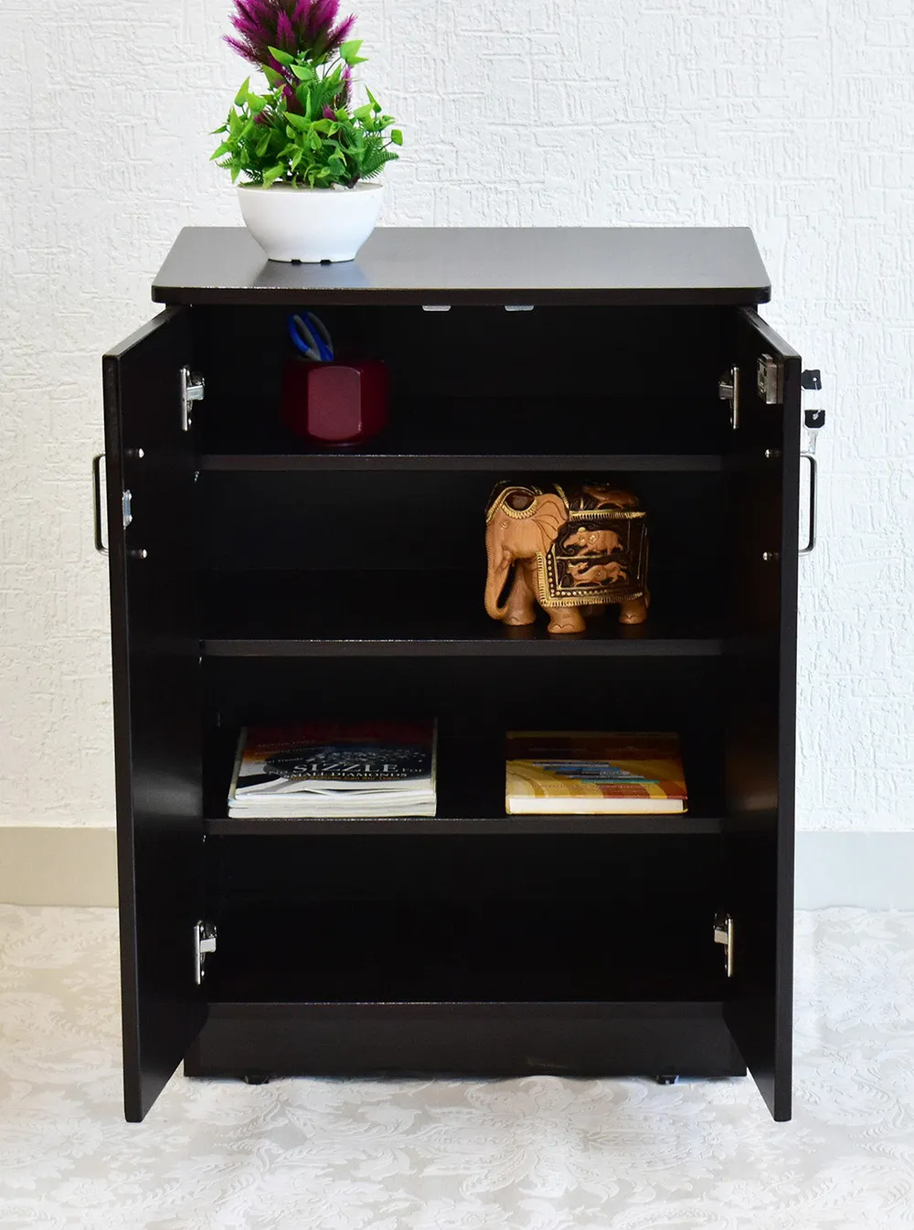 Solid Engineered Wood 4 Partitioned Shoe Cabinet