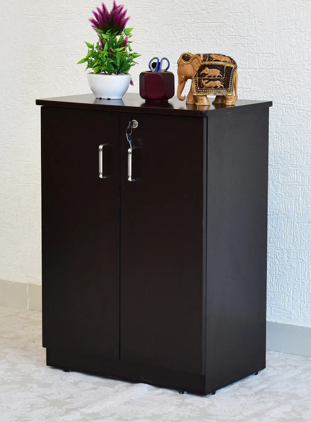 Solid Engineered Wood 4 Partitioned Shoe Cabinet