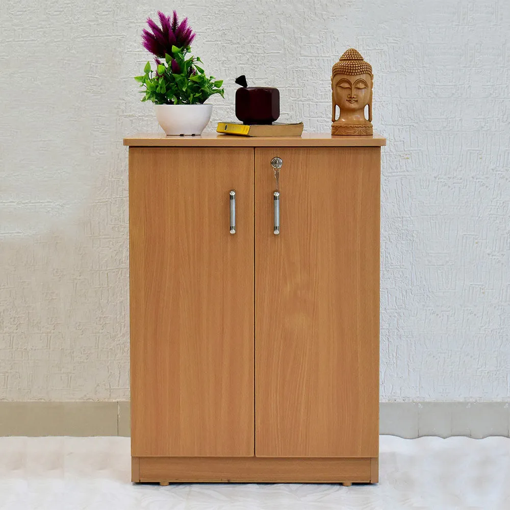 Solid Engineered Wood Beige 4 Partitioned Shoe Cabinet