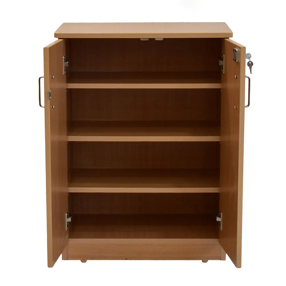Solid Engineered Wood Beige 4 Partitioned Shoe Cabinet