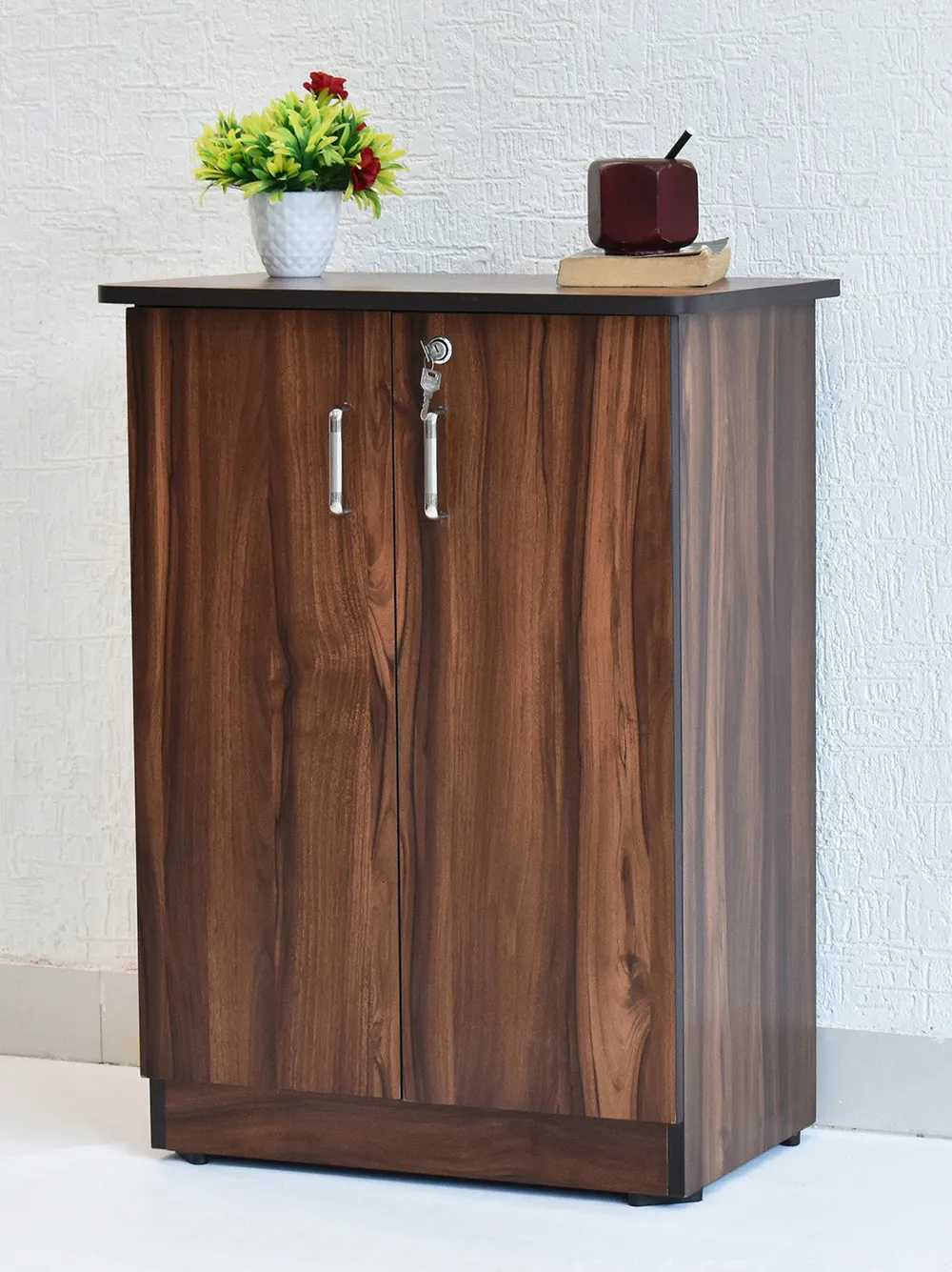 Solid Engineered Wood Dark Walnut 4 Partitioned Shoe Cabinet