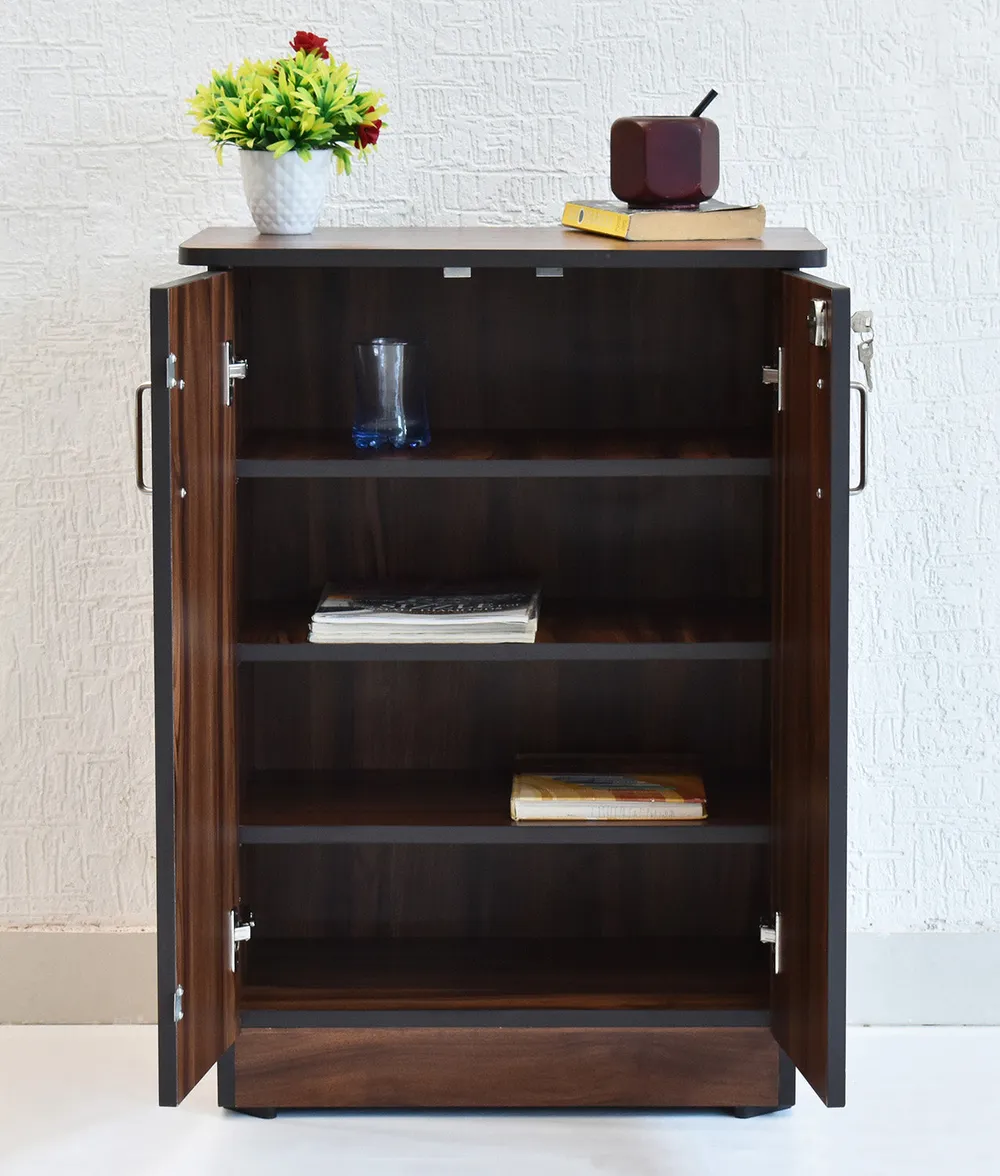 Solid Engineered Wood Dark Walnut 4 Partitioned Shoe Cabinet