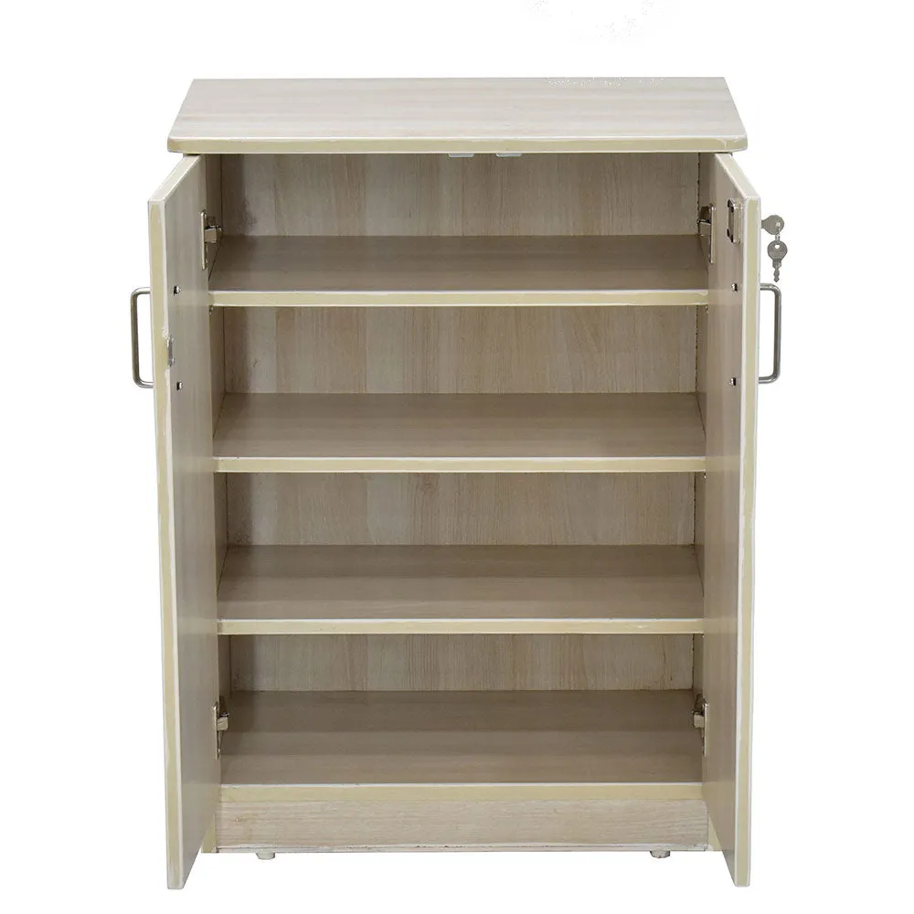 Solid Engineered Wood White 4 Partitioned Shoe Cabinet
