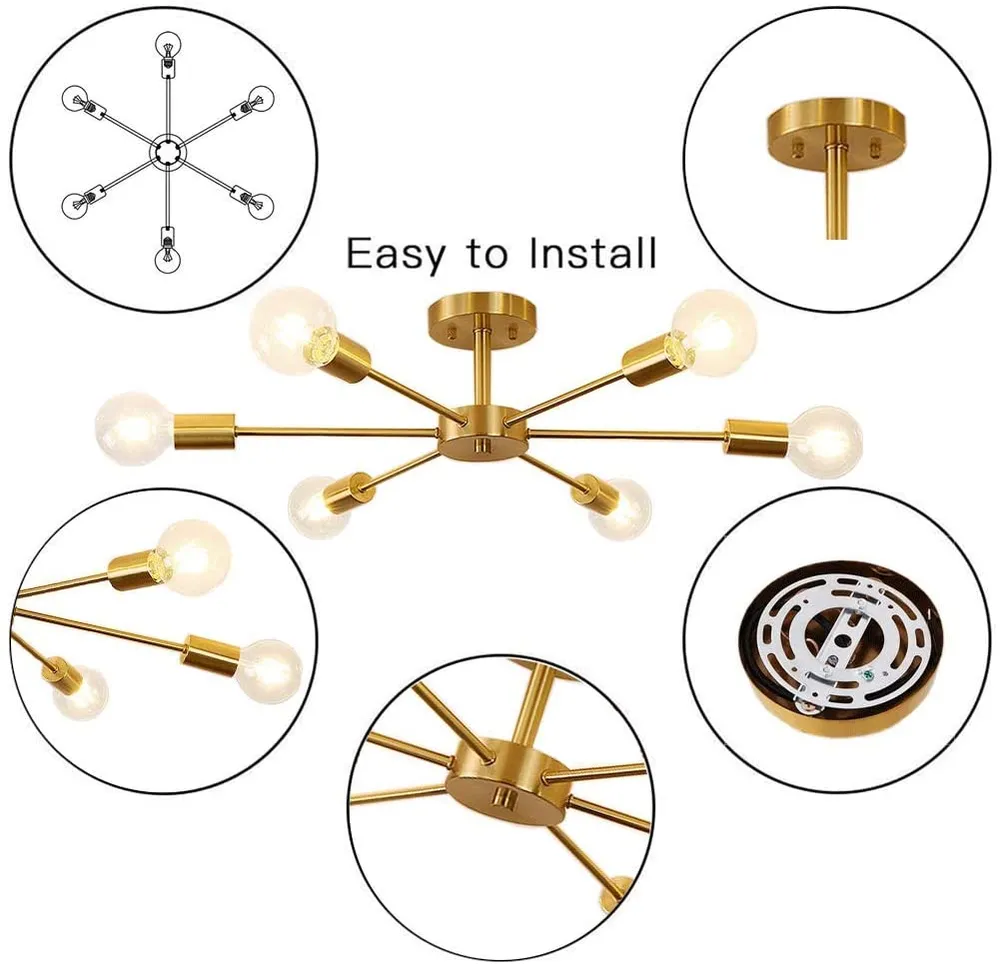 Solid Fitted Golden Contemporary Ceiling Light/Chandelier