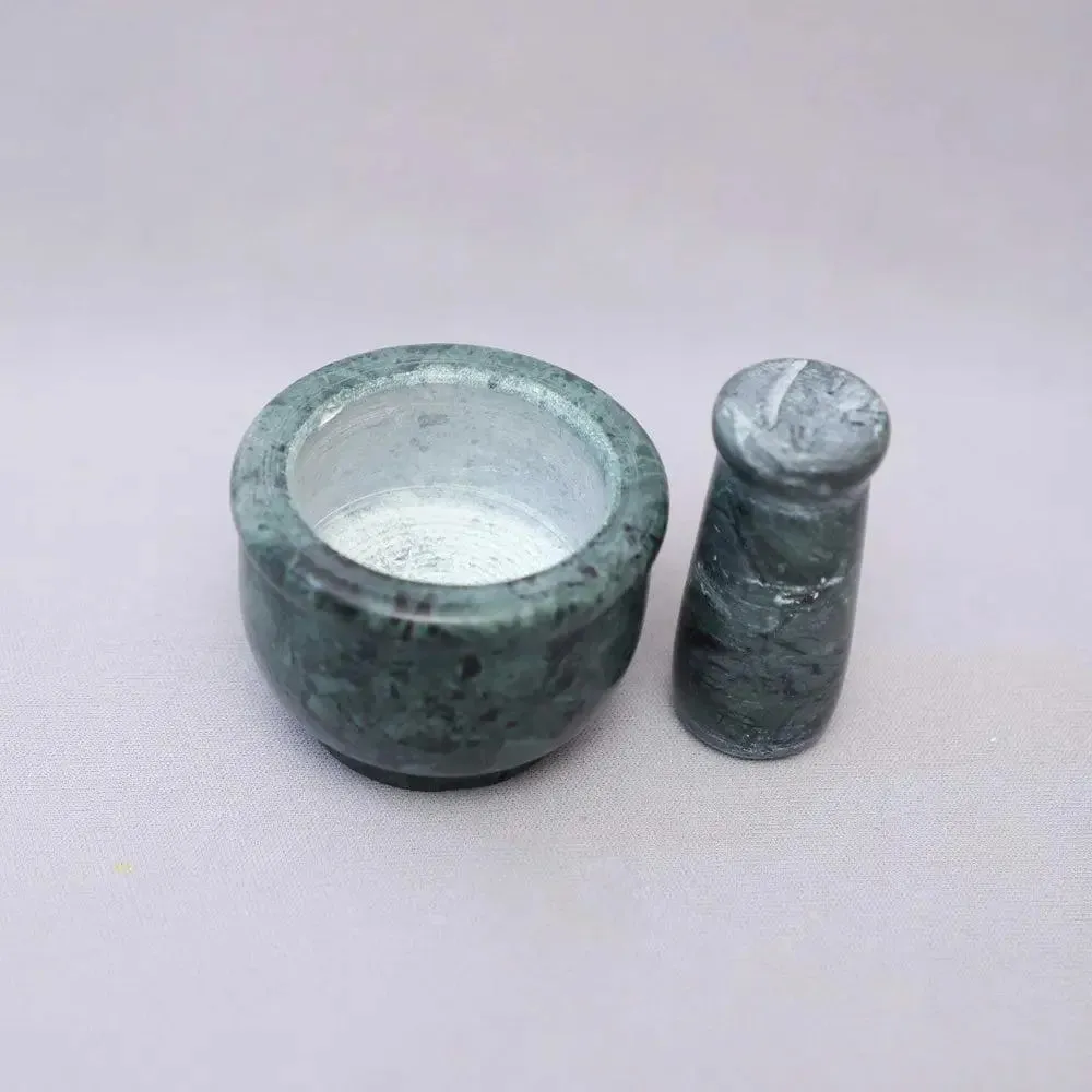 Solid Green Marble Black Mortar and Pestle