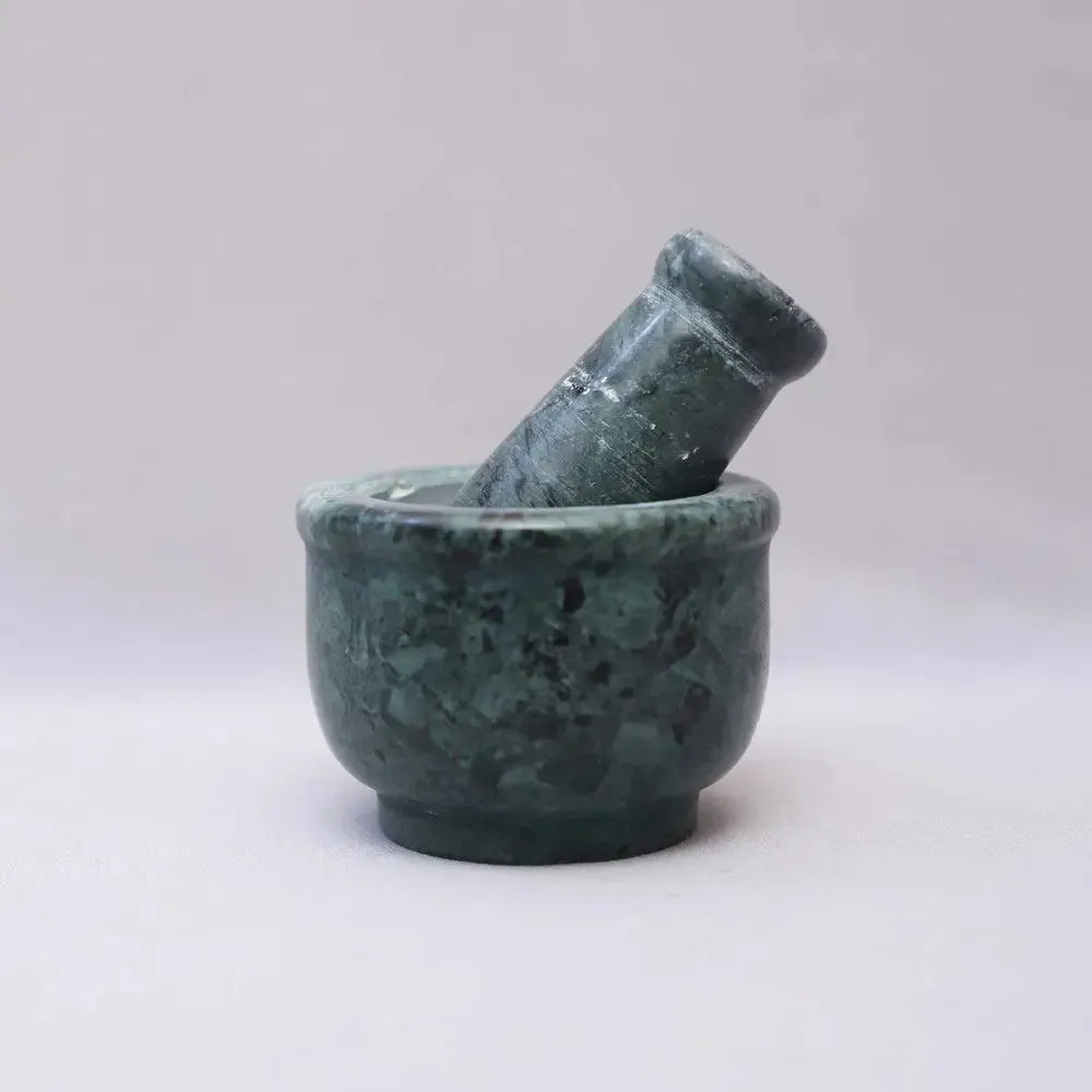 Solid Green Marble Black Mortar and Pestle