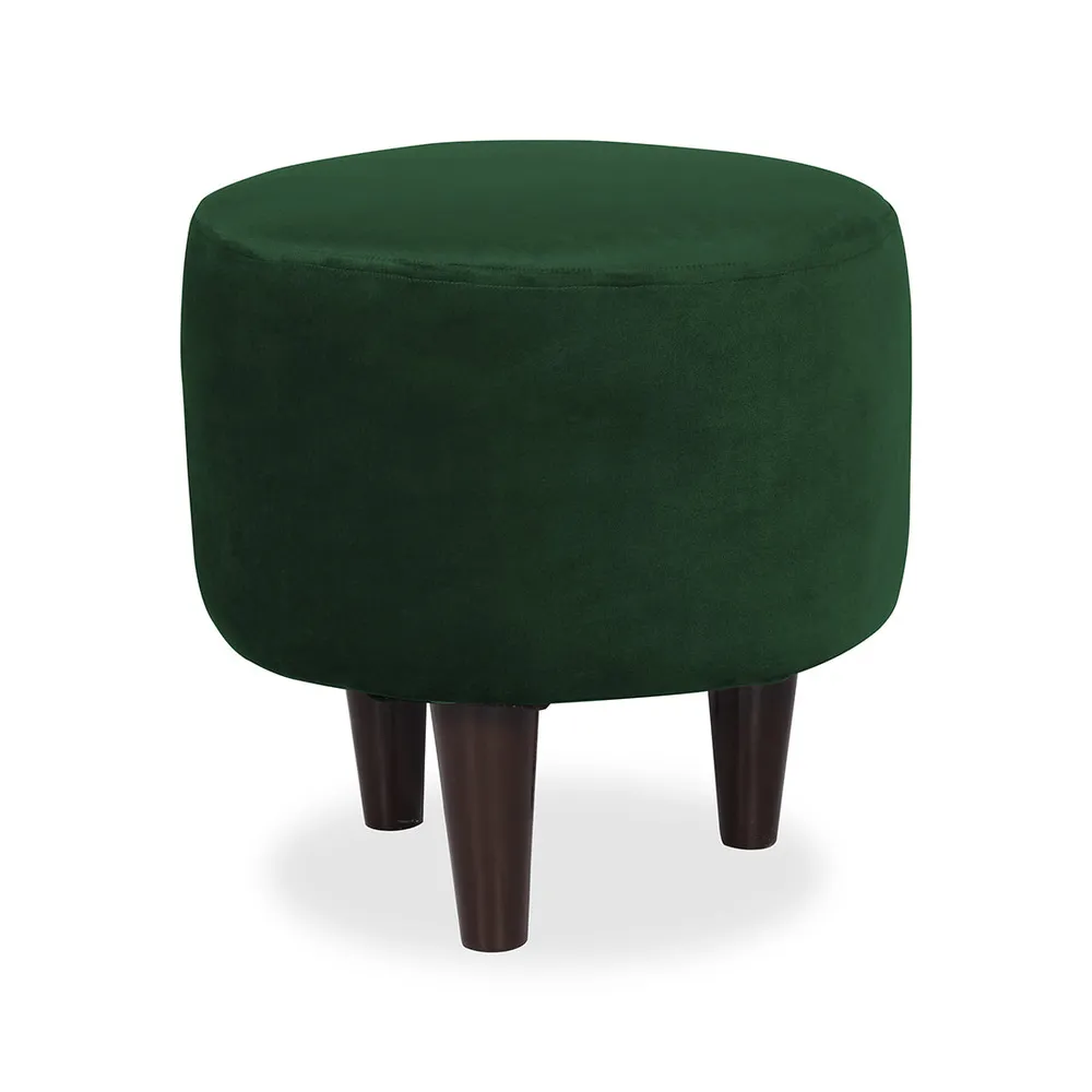 Solid Green Round Ottoman/Pouffe With Wooden Legs