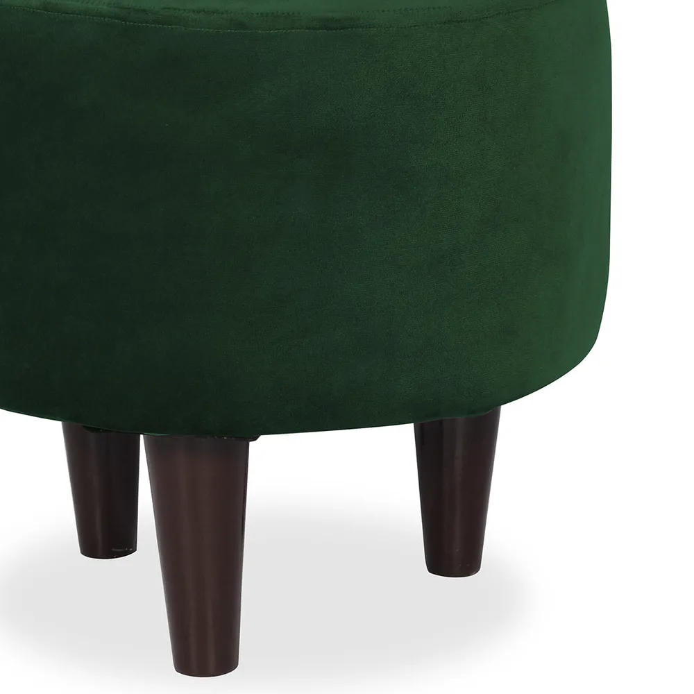 Solid Green Round Ottoman/Pouffe With Wooden Legs