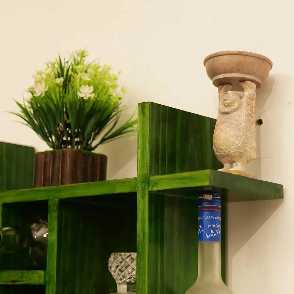 Solid Green Wooden Wall Shelves for Bedroom