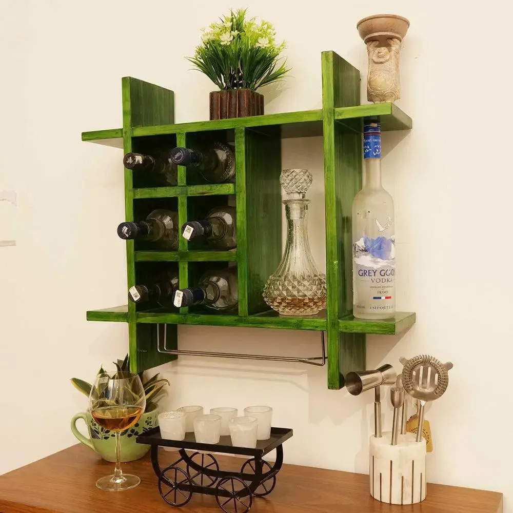 Solid Green Wooden Wall Shelves for Bedroom