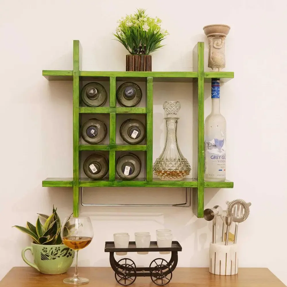 Solid Green Wooden Wall Shelves for Bedroom