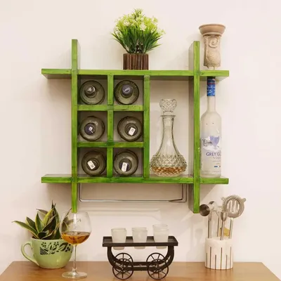 Solid Green Wooden Wall Shelves for Bedroom