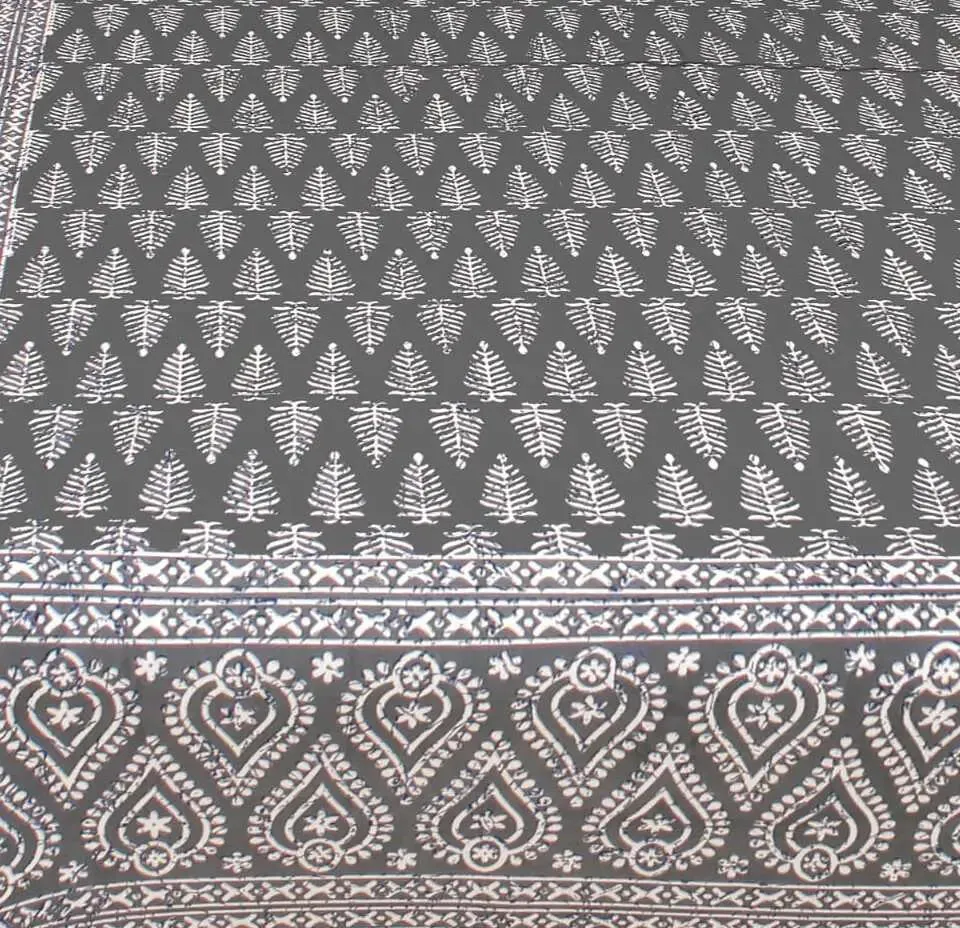 Solid Grey & White 144 TC Cotton Double Bedsheet with Pillow Covers