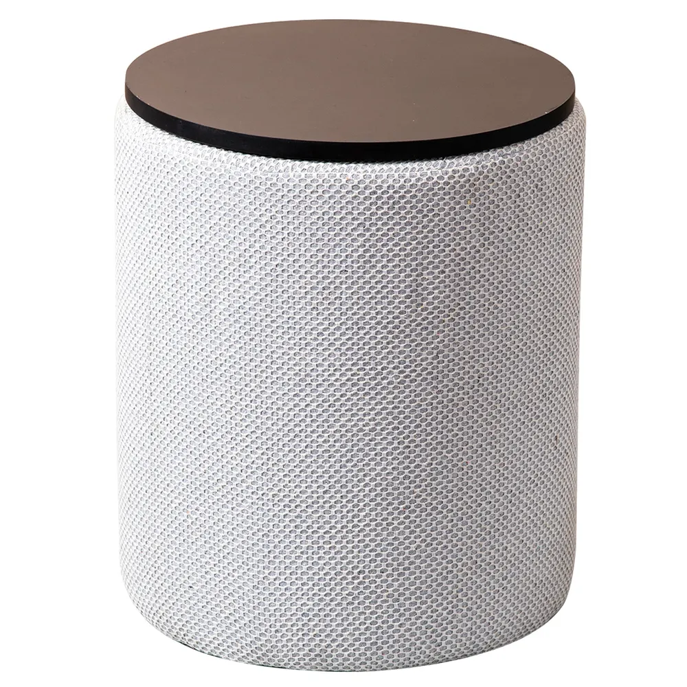 Solid Ice Blue Round Storage Ottoman Wood Stool