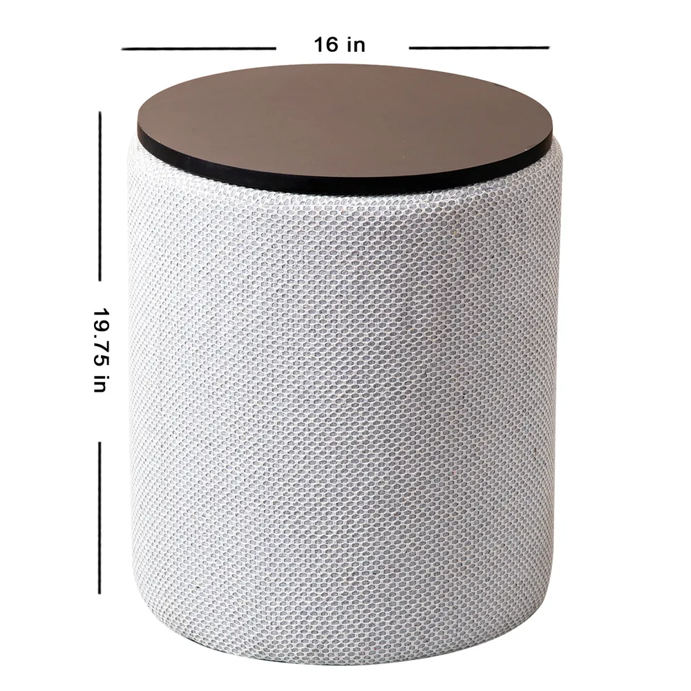 Solid Ice Blue Round Storage Ottoman Wood Stool