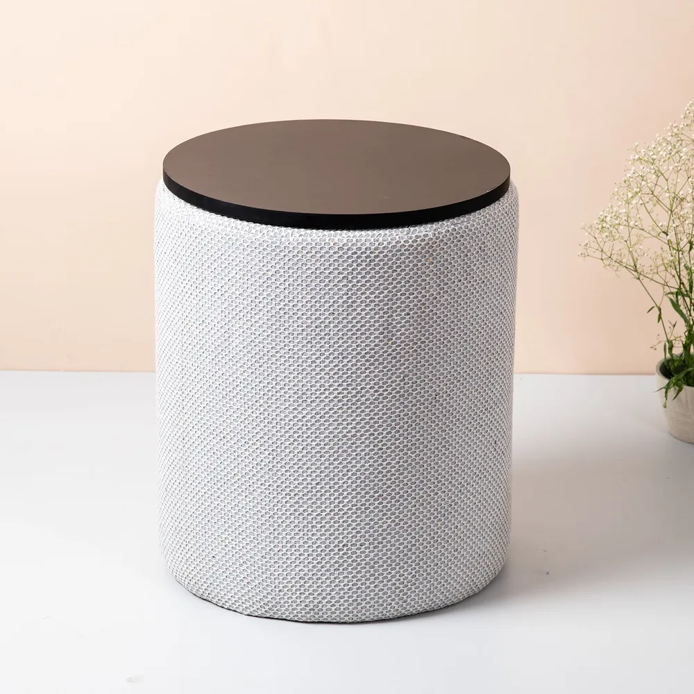 Solid Ice Blue Round Storage Ottoman Wood Stool