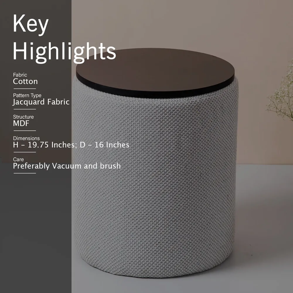 Solid Ice Blue Round Storage Ottoman Wood Stool Set Of 2