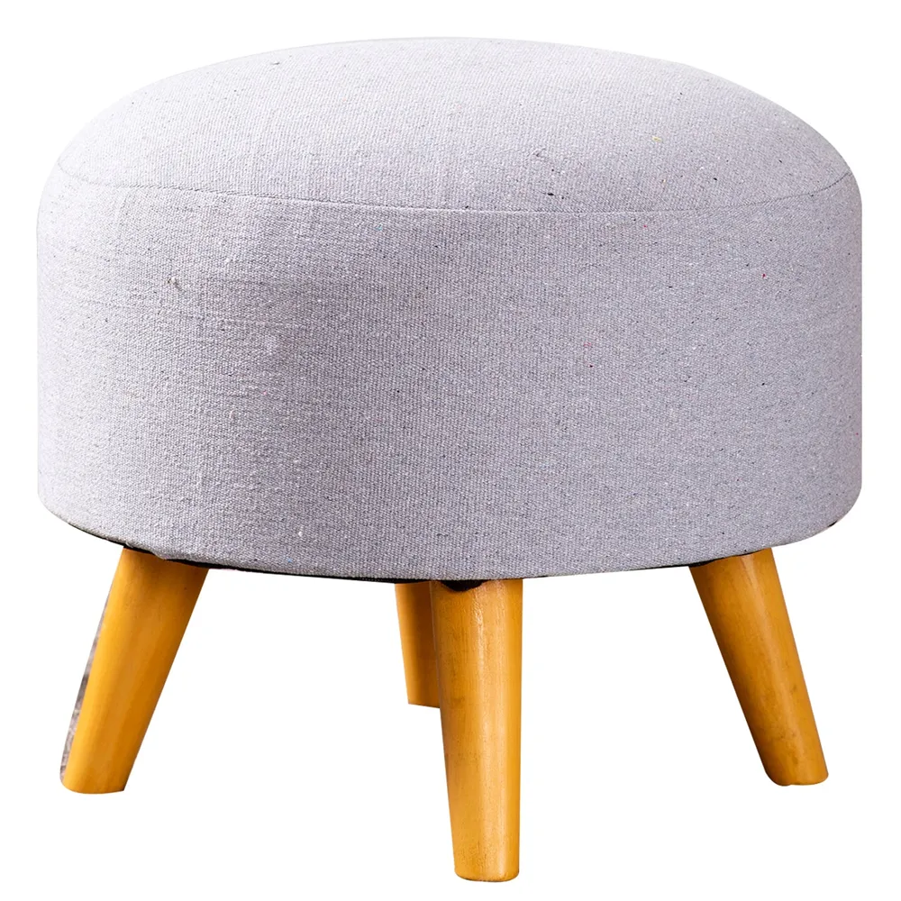 Solid Ice Blue Round Upholstered Wood Stool Set Of 2