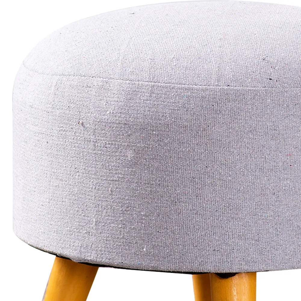 Solid Ice Blue Round Upholstered Wood Stool Set Of 2