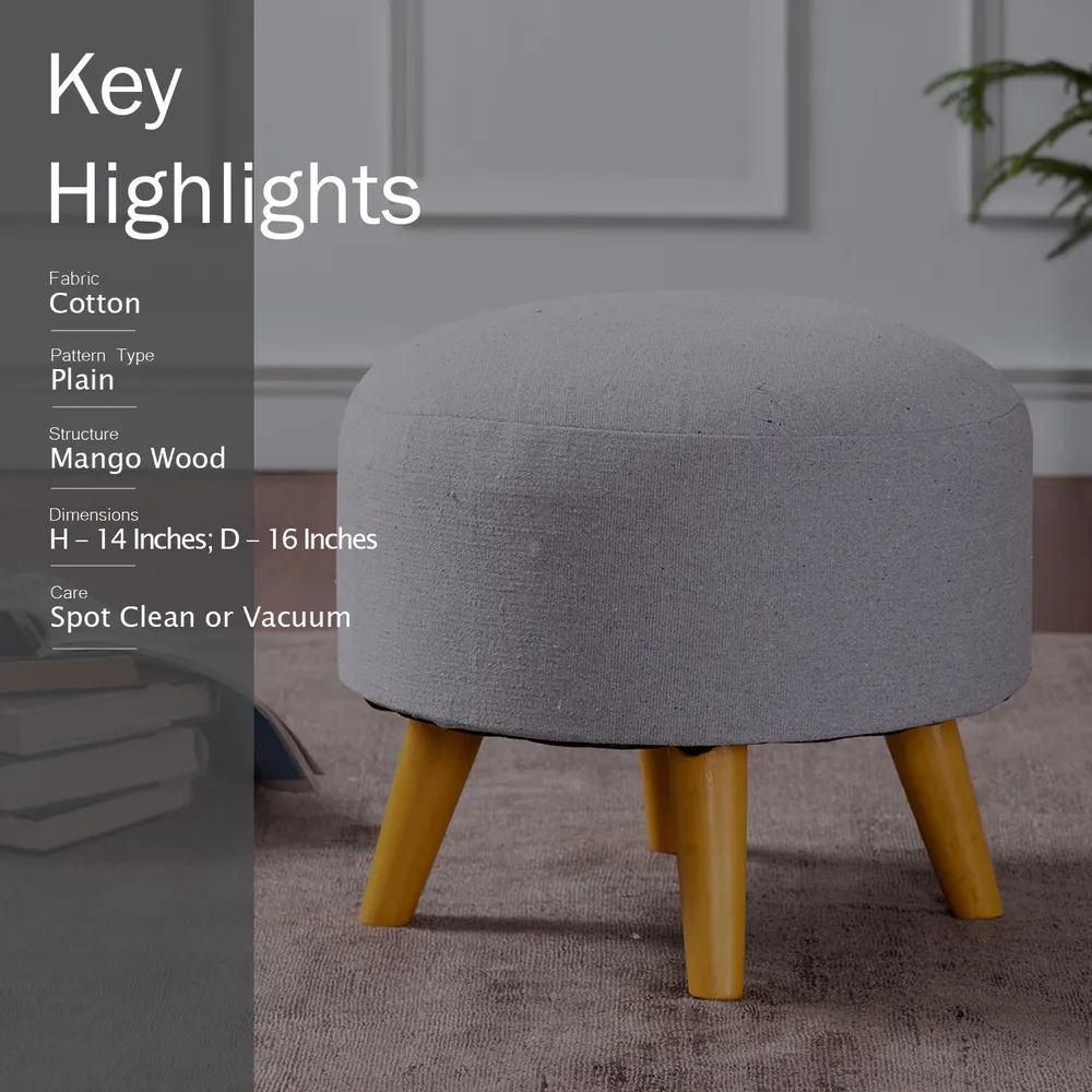Solid Ice Blue Round Upholstered Wood Stool Set Of 2