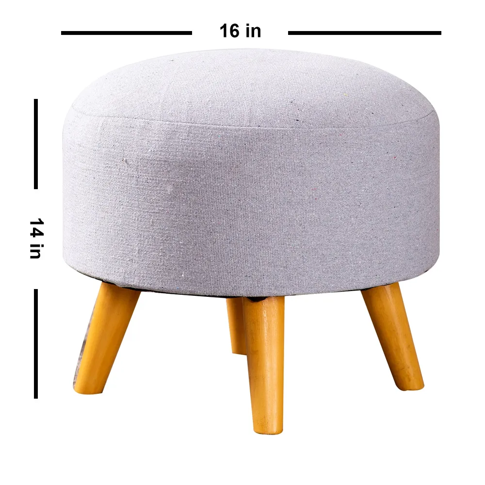 Solid Ice Blue Round Upholstered Wood Stool Set Of 2