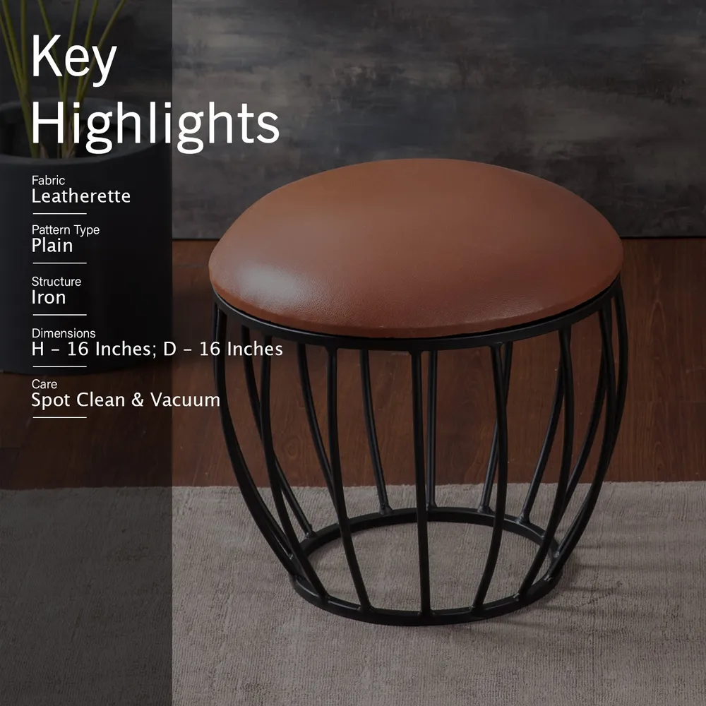 Solid Leather Colored Premium Handmade Metal Ottoman Stool