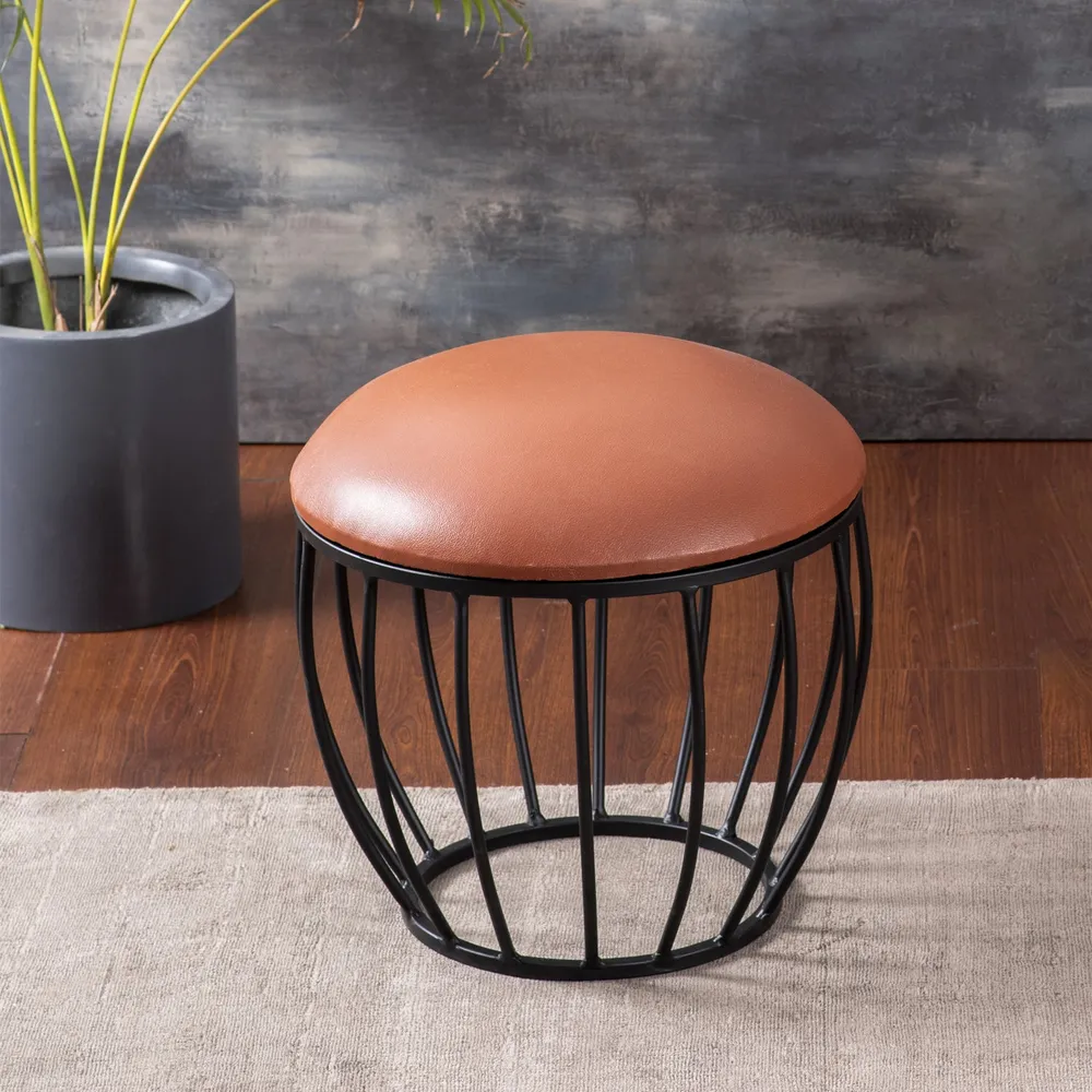 Solid Leather Colored Premium Handmade Metal Ottoman Stool