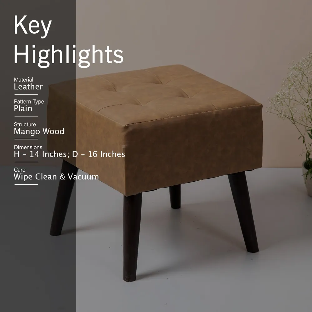 Solid Leatherette Upholstered Ottoman Wood Stool