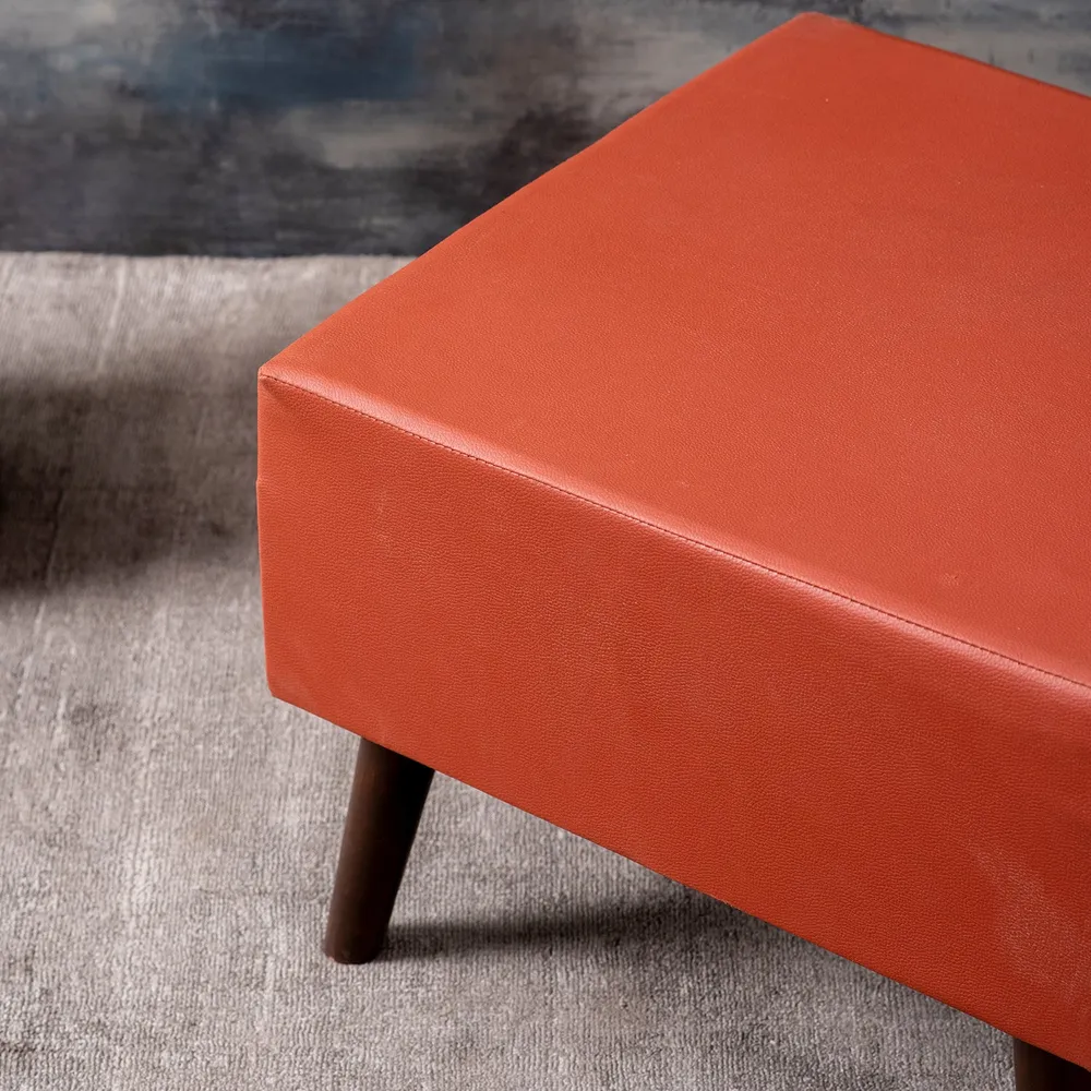 Solid Leatherette Upholstered Ottoman Wood Stool