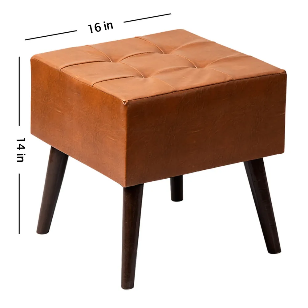 Solid Leatherette Upholstered Ottoman Wood Stool
