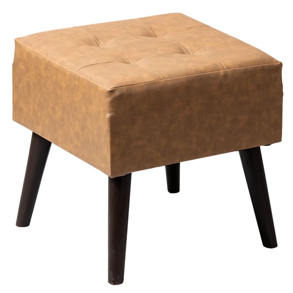 Solid Leatherette Upholstered Ottoman Wood Stool
