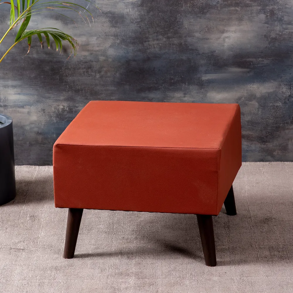 Solid Leatherette Upholstered Ottoman Wood Stool