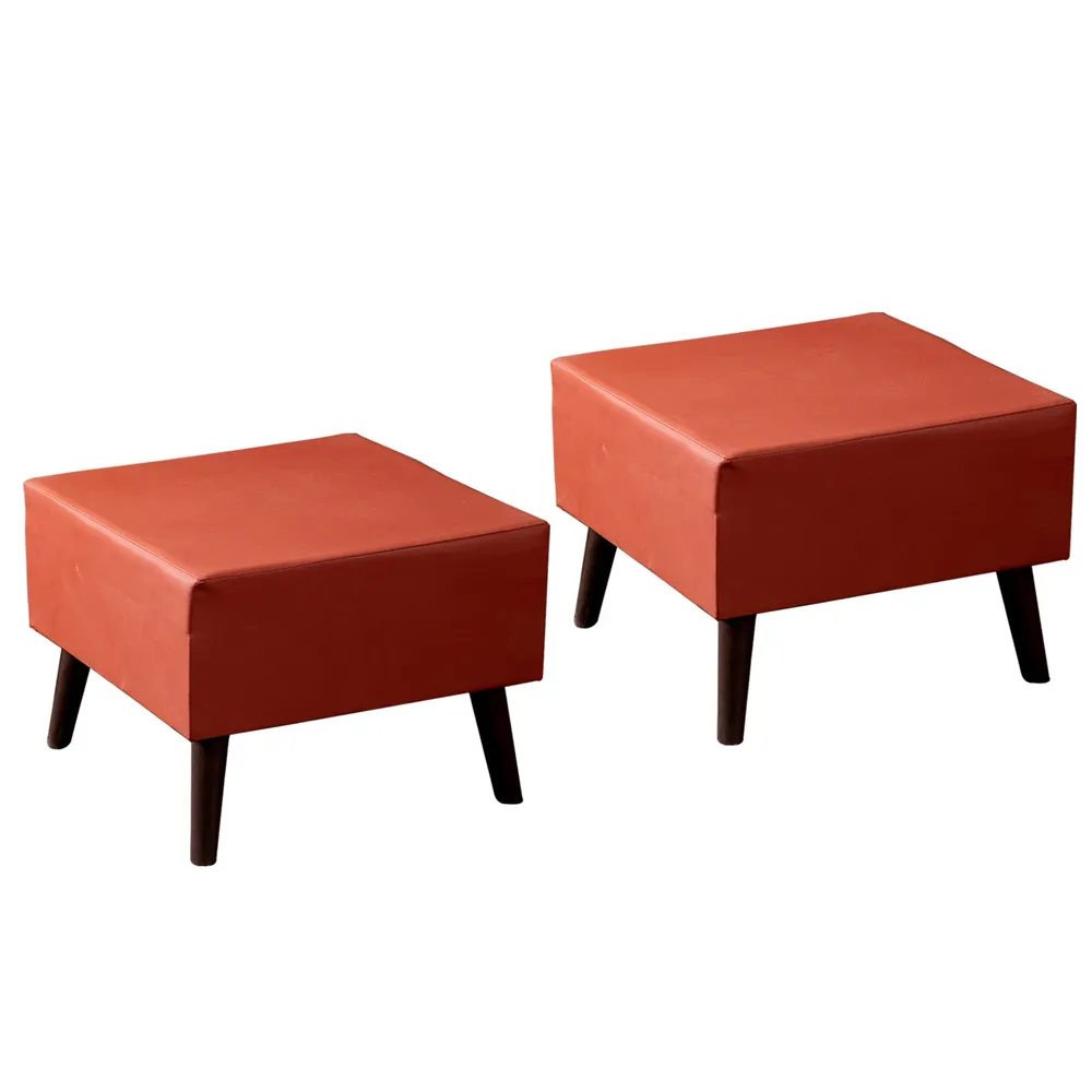 Solid Leatherette Upholstered Ottoman Wood Stool