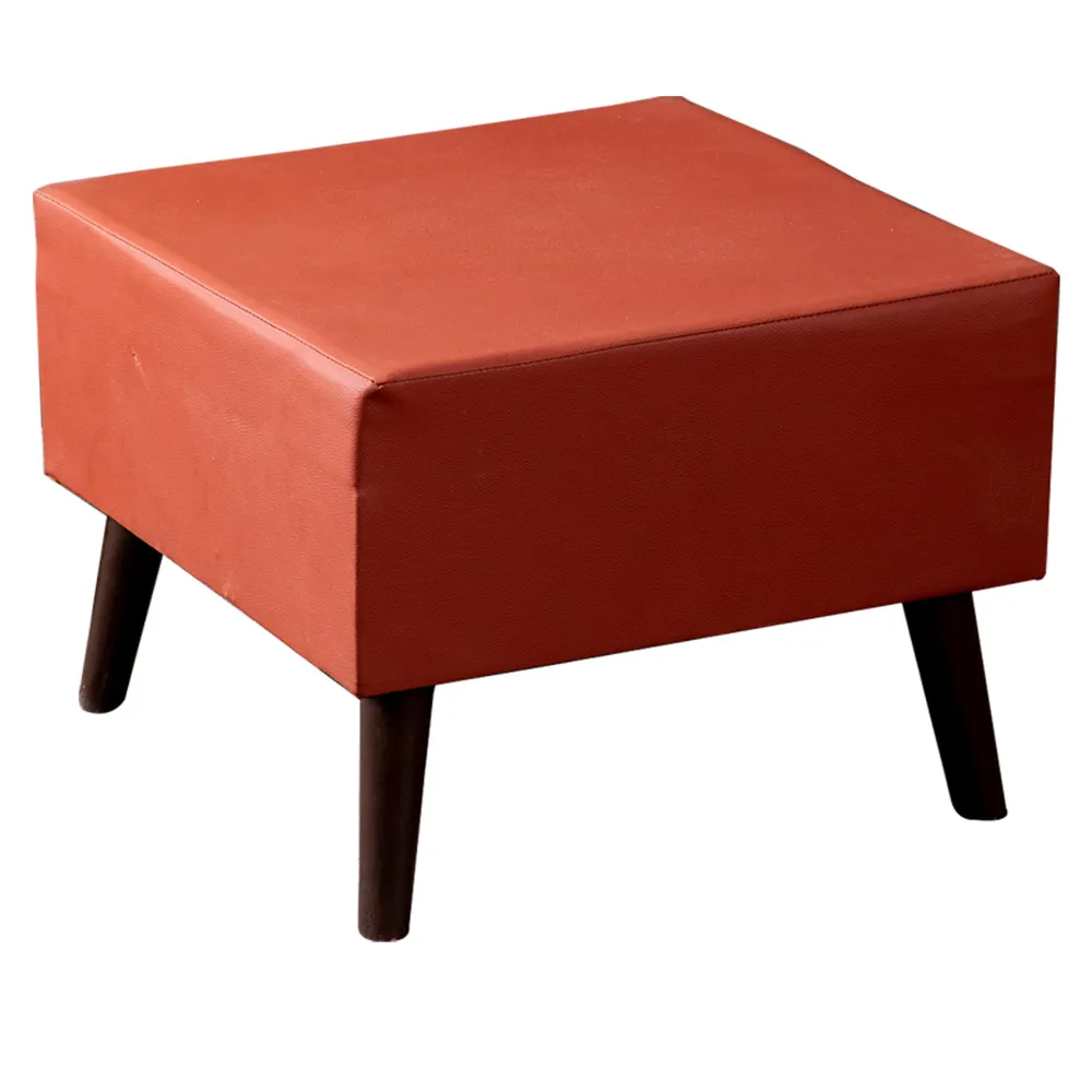 Solid Leatherette Upholstered Ottoman Wood Stool