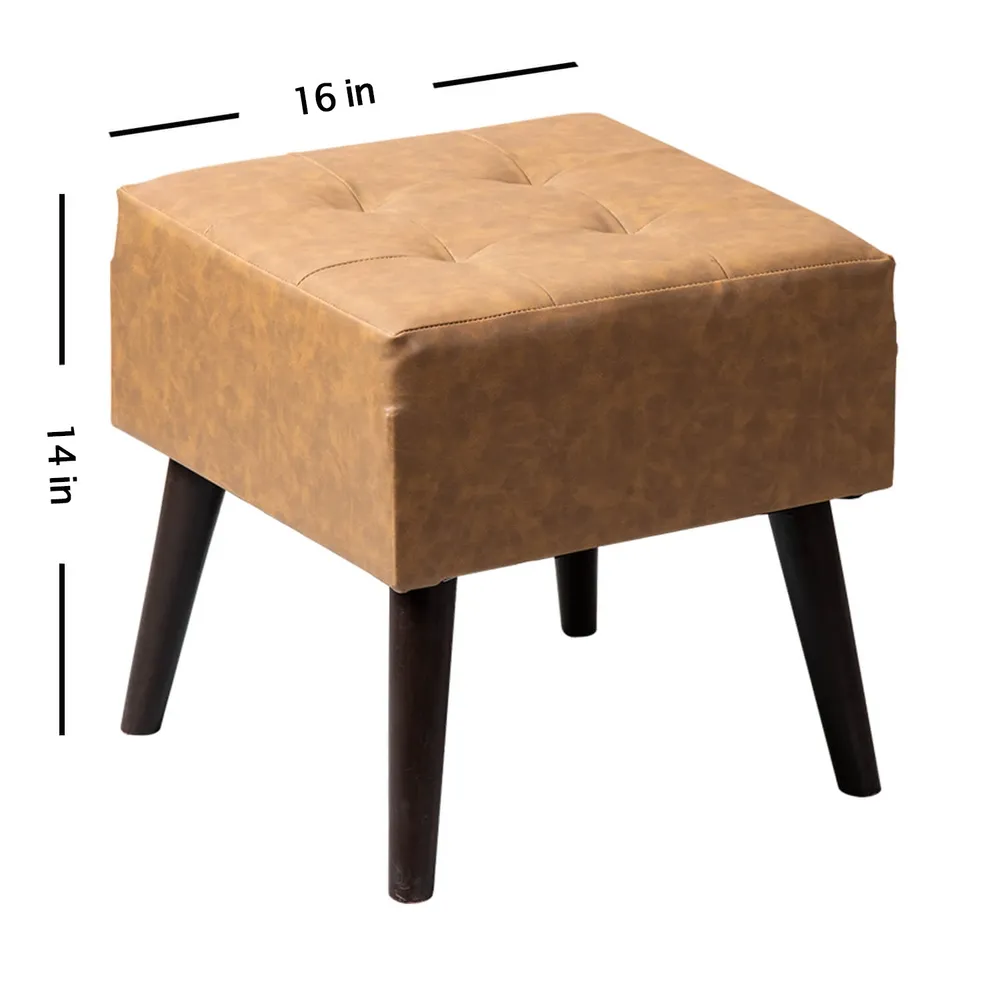 Solid Leatherette Upholstered Ottoman Wood Stool