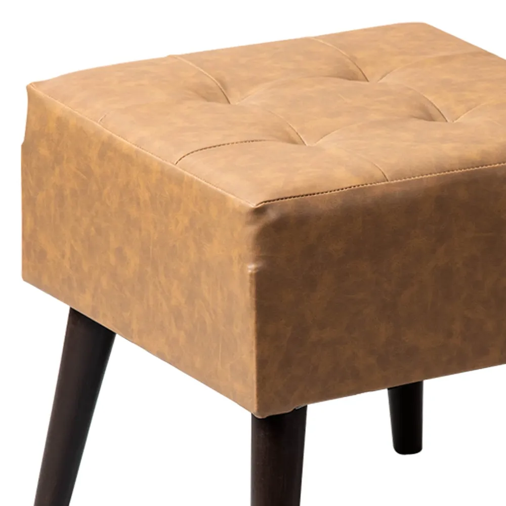 Solid Leatherette Upholstered Ottoman Wood Stool