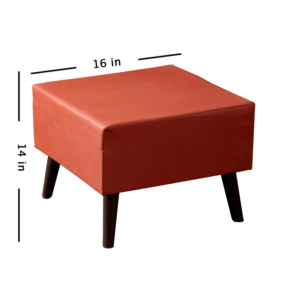Solid Leatherette Upholstered Ottoman Wood Stool